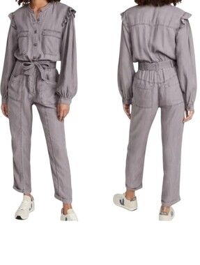 Rebecca Minkoff Marie Belted Tencel Jumpsuit Gray Medium